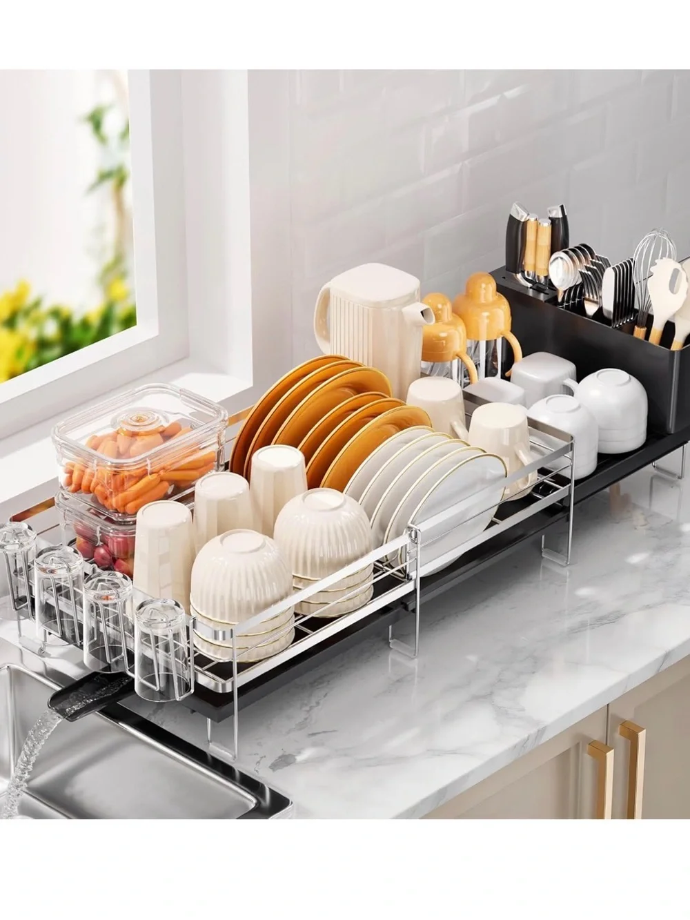 NIB Expandable Counter Dish Drying Rack in Silver, Dish,Utensils,Cups Anti Rust